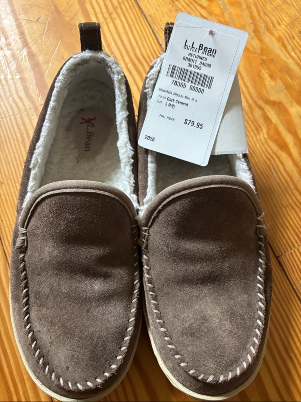 L.L. Bean Dark Brown Suede Cozy Shearling Moccasins